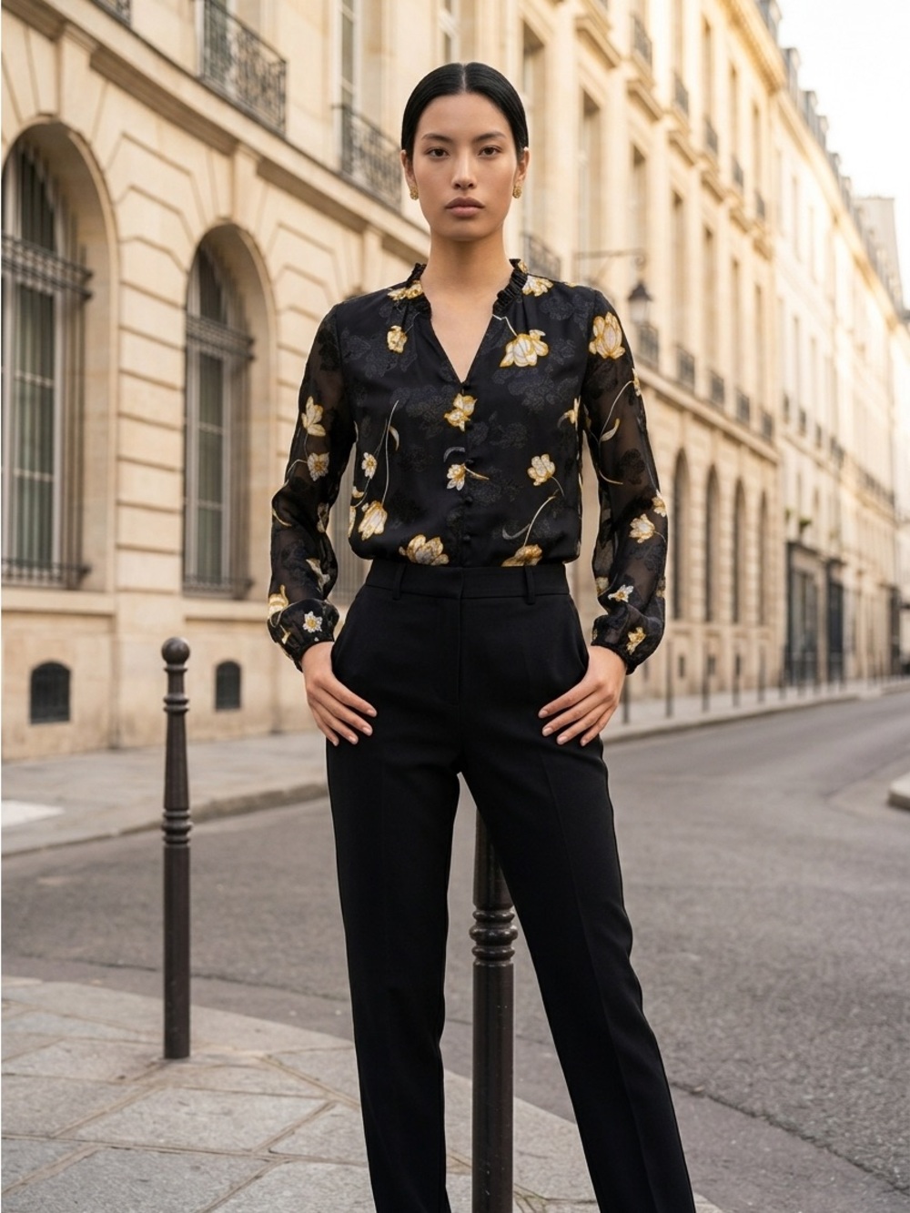 White House Black Market Womens Sz0 Black Gold Kimono Style BalloonSleeve Blouse